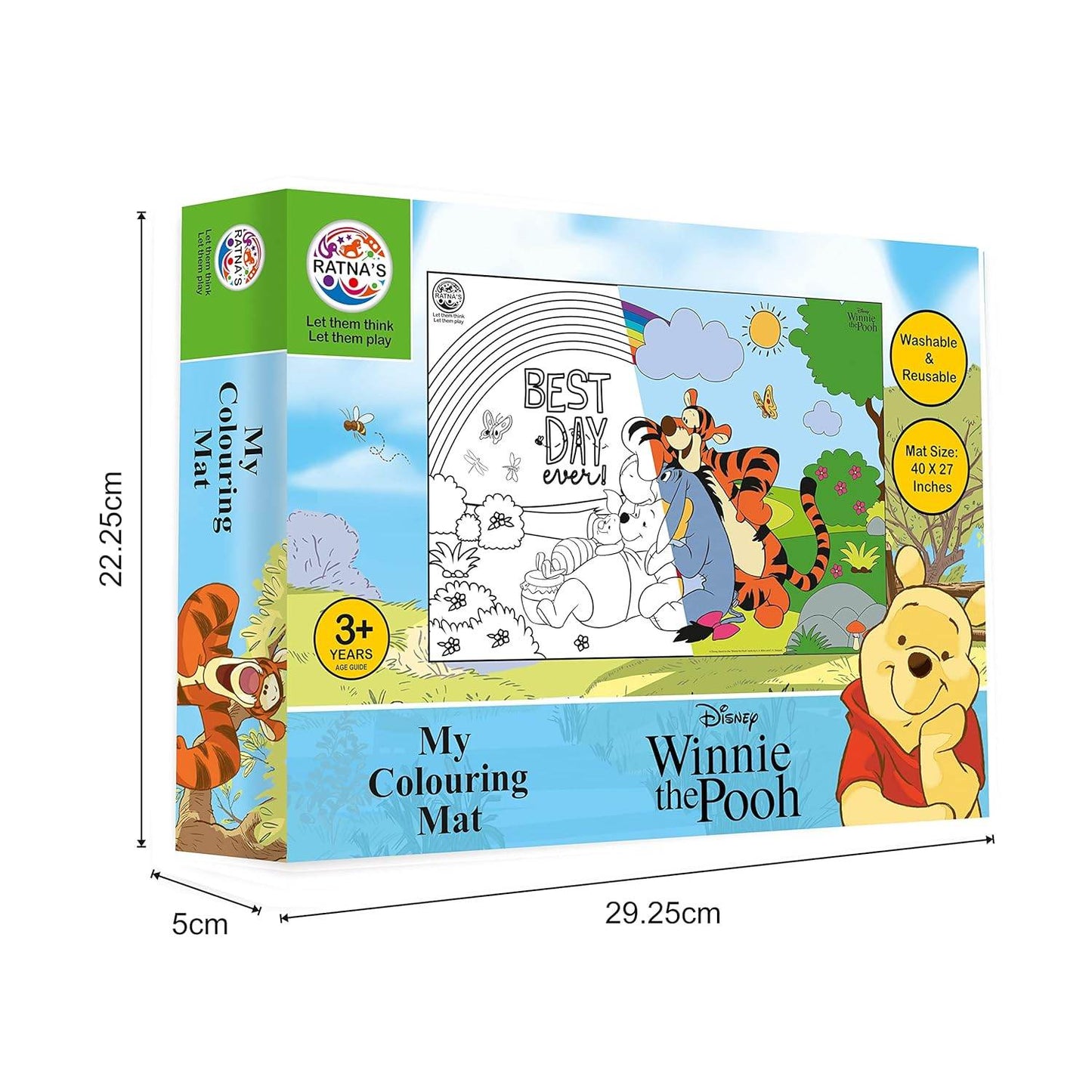 Winnie the Pooh coloring mat with characters Tigger, Eeyore and Pooh on a reusable 40 by 27 inch mat
