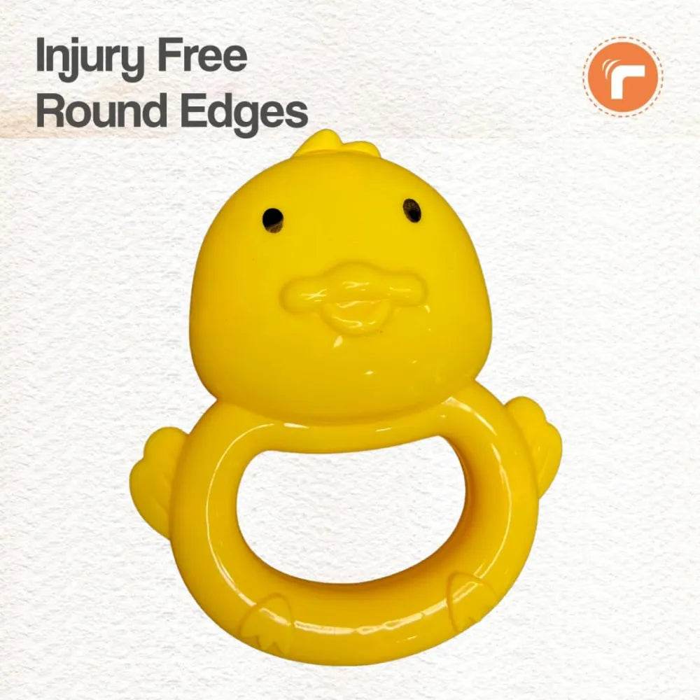 Yellow duck-shaped safari rattle set for babies with injury free round edges for safe play