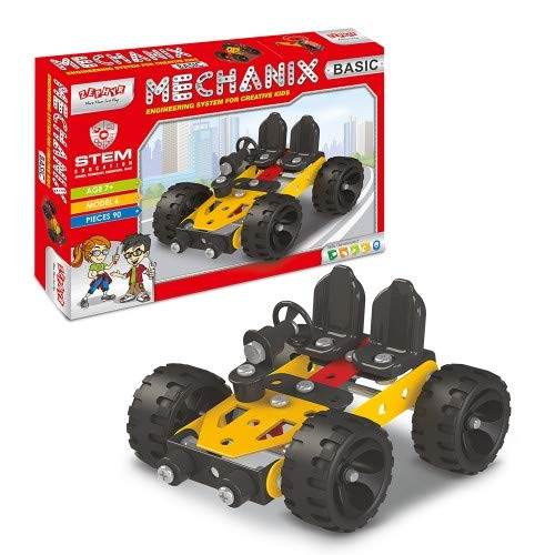 Mechanix building set for kids with yellow and black toy car model and red packaging box by T-Rex the toyland Sitamarhi
