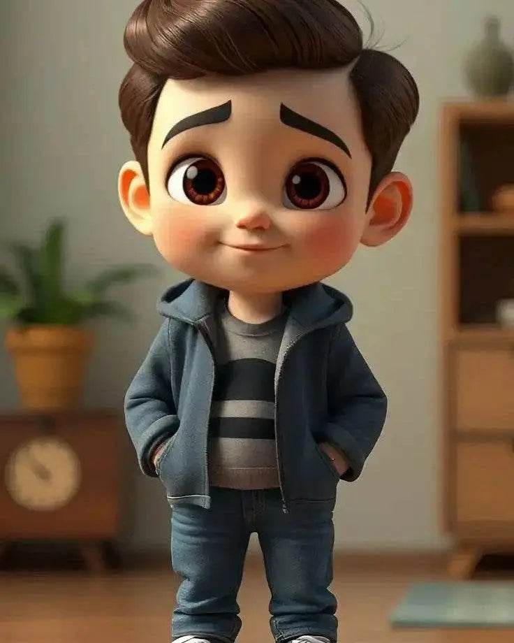 Cute animated character toy representing toys for 10 year olds & up in a cozy home setting