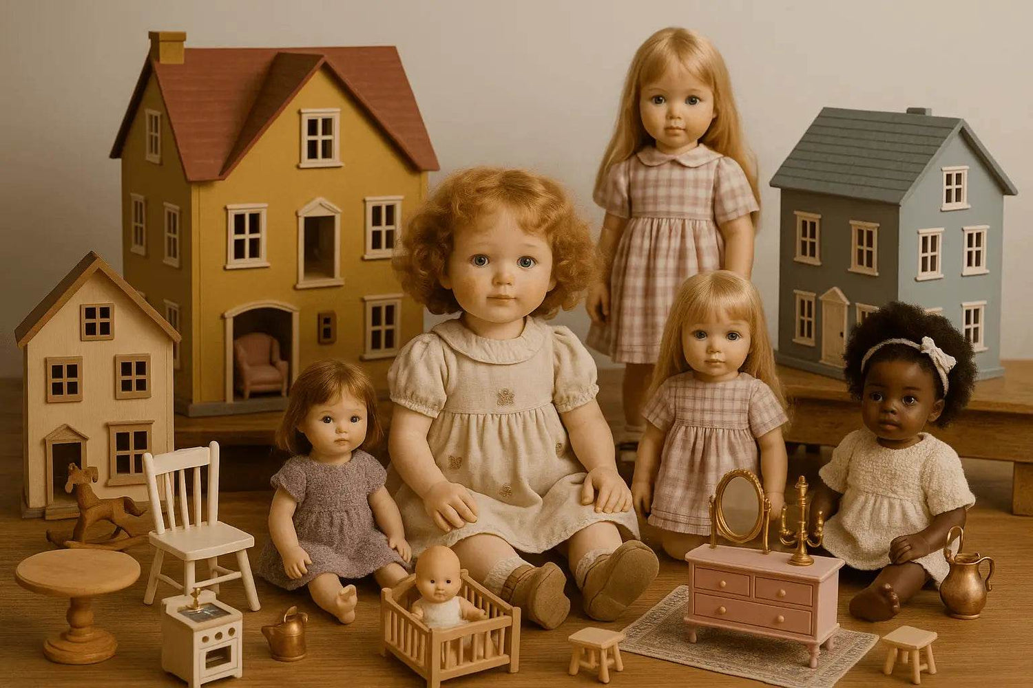 Dolls and dollhouses with miniature furniture showcasing the best doll house toys for girls collection