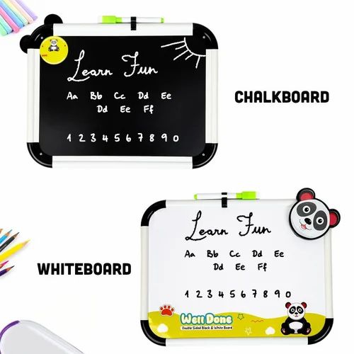 Educational 2in1 White and Black Erasable Writing Board with Chalk & Marker for Pre-School Kids(Assorted Multicolor,Set of 2)