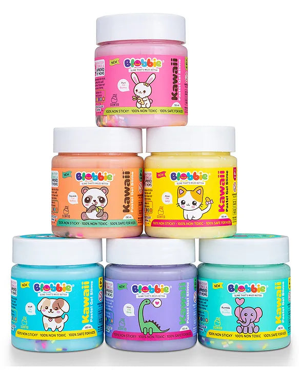 Kawaii Pastel Gel Slime Set of 3 for Boys |Free 3D Kawaii Character Stickers | Aqua Blue Yellow | Scented | 130 ml x 3 = 390 ml |100% Non-Sticky | 100% Safe & Non-Toxic | for Age 4+ Years