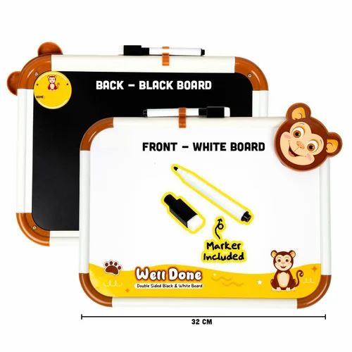 Educational 2in1 White and Black Erasable Writing Board with Chalk & Marker for Pre-School Kids(Assorted Multicolor,Set of 2)