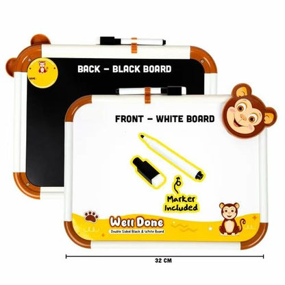 Educational 2in1 White and Black Erasable Writing Board with Chalk & Marker for Pre-School Kids(Assorted Multicolor,Set of 2)