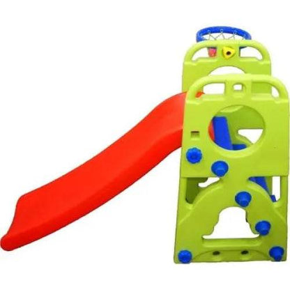 T-Rex the toyland 2 in 1 kids slide with basketball hoop in red and green for indoor and outdoor play