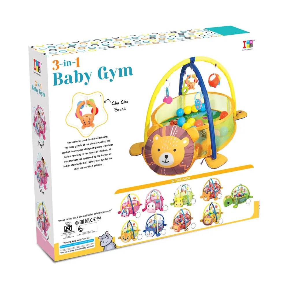 Itoys 3 in 1 baby gym unicorn with colorful balls and lion face design for infant play and development
