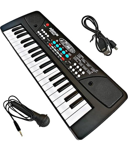 Keyboard with microphone, cable, and USB adapter on a white background