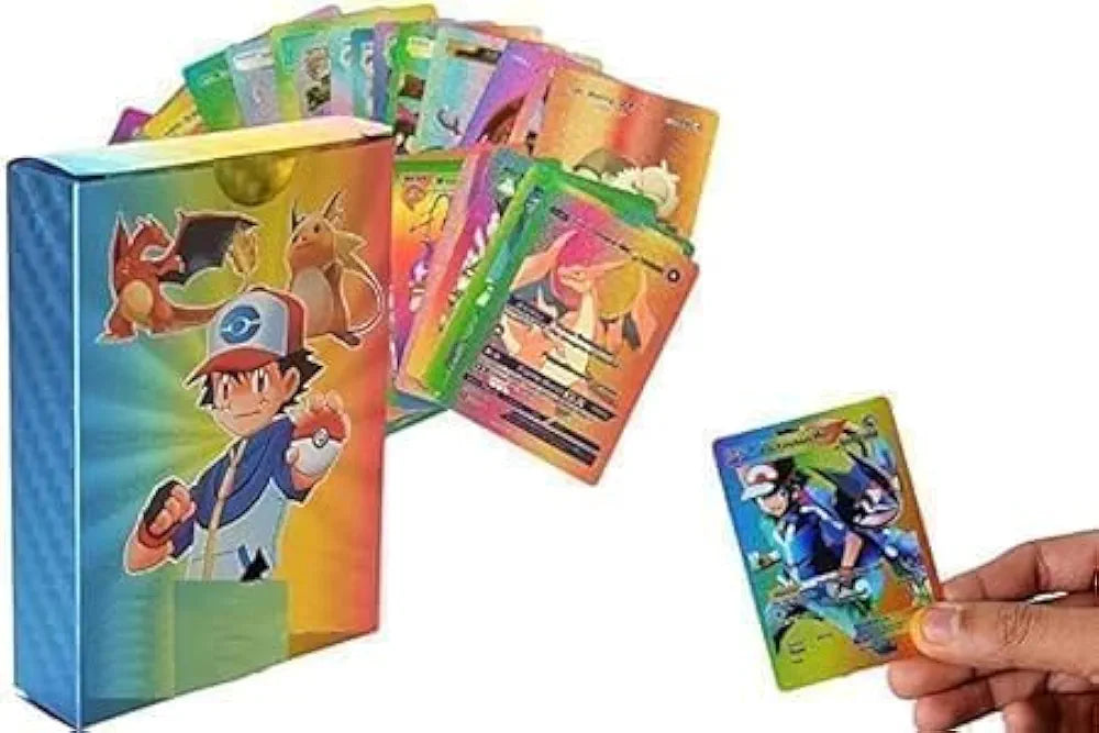 Premium Pokémon Card Game Set – 55 Rare Unofficial VMAX GX VSTAR Cards | Shiny Battle Trading Cards For Kids & Collectors | Gift Pack (Rainbow)