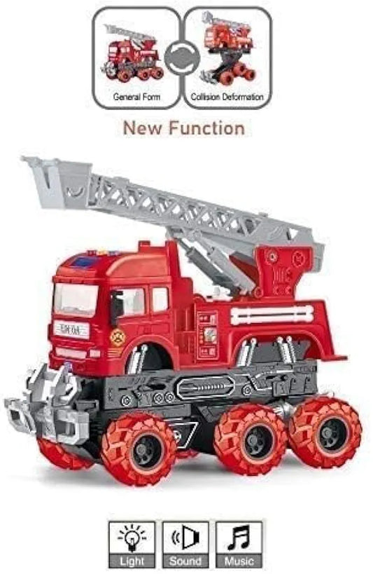 6x6 Fire Rescue Truck Toy for Kids with Ladder | Big Size 6 Wheel Pull Back Fire Engine | Friction Powered Lights & Sounds Emergency Fire Toy for Boys & Girls (6X6 red FIRE Truck)