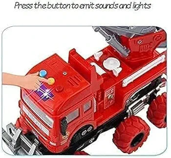 6x6 Fire Rescue Truck Toy for Kids with Ladder | Big Size 6 Wheel Pull Back Fire Engine | Friction Powered Lights & Sounds Emergency Fire Toy for Boys & Girls (6X6 red FIRE Truck)