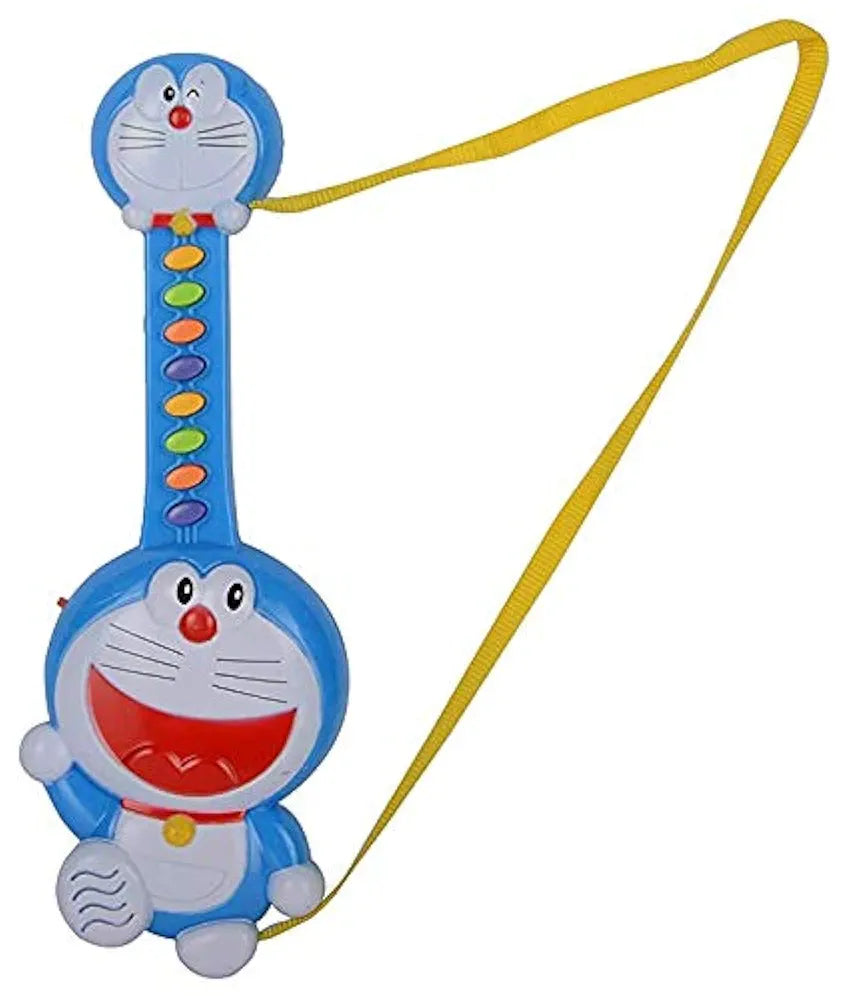 Toy guitar with Doraemon character on a white background