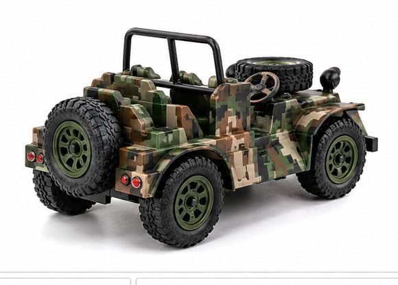 Kids Military Camouflage Jeep Toy with Big Off Road Tyres, Spare Wheel, Open Top Adventure Vehicle and Realistic Army Style Design