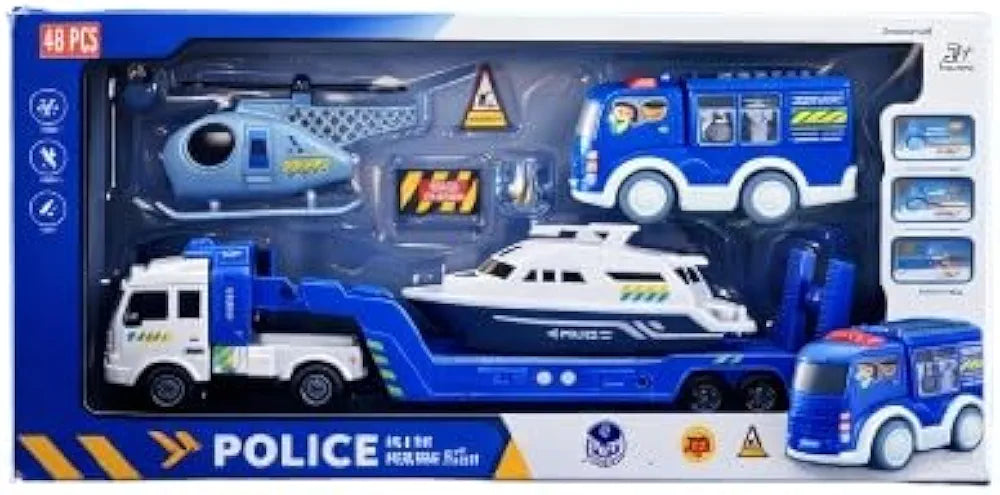 Action Cops City Police Ultimate Fleet with Sound – 35cm Command Truck + Boat + Helicopter + Police Van (4-Piece Set)