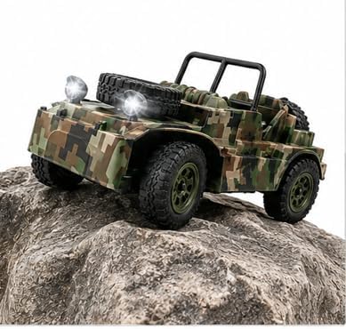 Kids Military Camouflage Jeep Toy with Big Off Road Tyres, Spare Wheel, Open Top Adventure Vehicle and Realistic Army Style Design