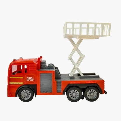Kids Fire Truck Toy with Extendable Lift Basket | Friction Powered Rescue Truck for Boys & Girls | Durable Plastic Fire Engine with Moving Ladder Platform