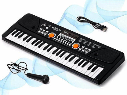 49 key electronic keyboard for kids in black with microphone and USB cable included