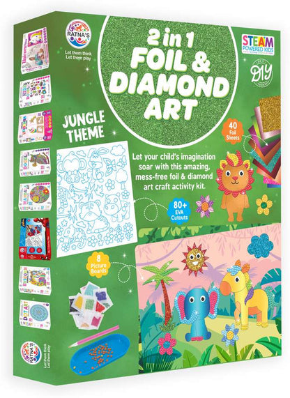 Jungle-themed foil and diamond art activity kit packaging