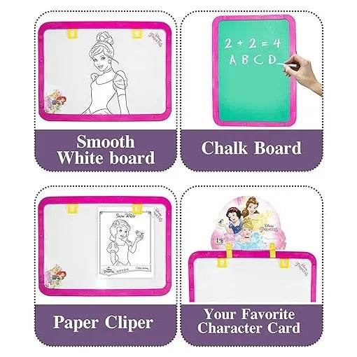 Colorful 5 in 1 activity easel for children featuring chalkboard and whiteboard