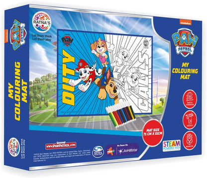 PAW Patrol coloring mat packaging with characters