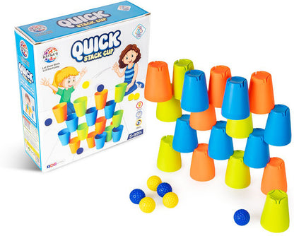 Fast Stacking Cups Game for Kids with Color Pattern Cards & Bell Montessori Speed Cup Challenge