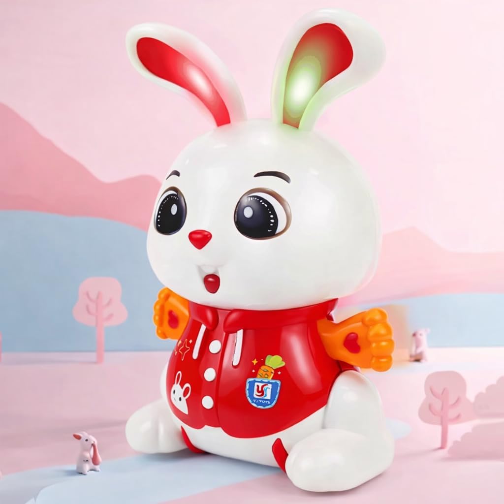 Elvaronix Musical Rabbit Toy for Kids – Battery Operated Dancing Bunny with 360° Rotating Flashing Lights & Sound, Musical Toy for Babies, Birthday Gift...