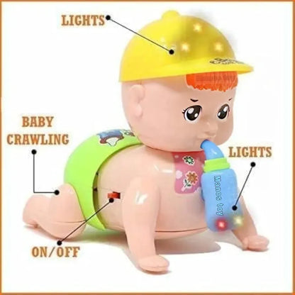 Crawling Baby Musical Toy with Milk Bottle, Toddler Interactive Toy, Baby Blue