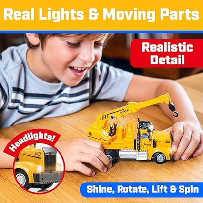 1:64 Mini RC Crane Truck Toy for Kids – Remote Control Engineering Construction Truck with Lifting Arm, Lights & Realistic Design | Mini RC Vehicle Toy for Boys & Kids Gift