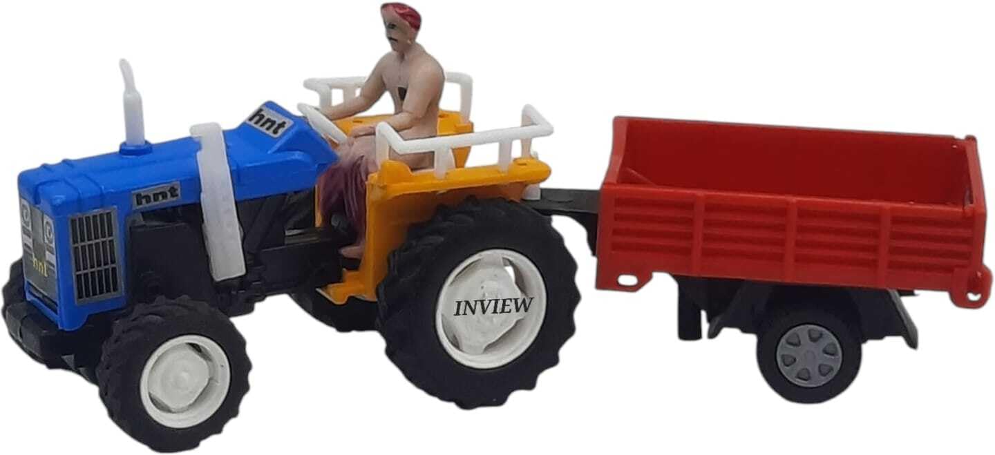 Shree JEE Toys Tractor with Trolly Pull Back Action (MULTICOLOURS) Pack of 1 (Blue, Pack of: 1)