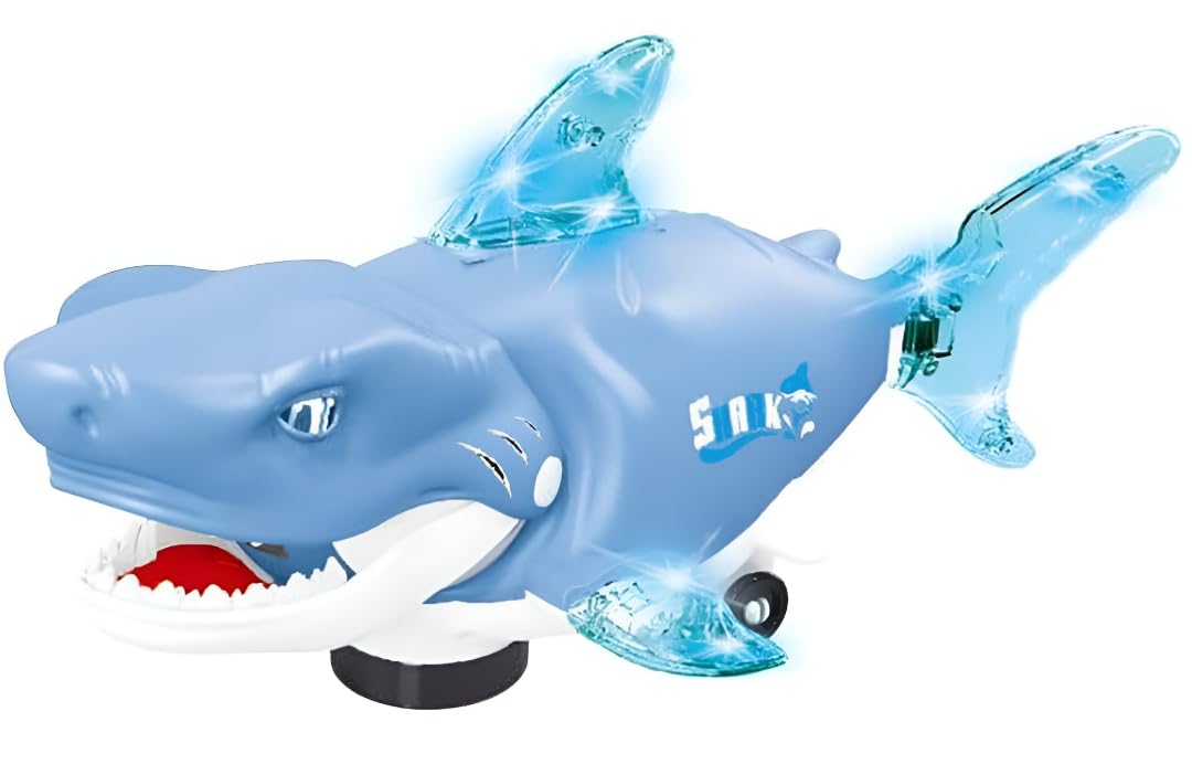 Electric Shark Toy with Wheels and Light-Up Fins, Battery Operated Moving Shark Toy, Bump and Go Automatic Walking Shark with Flashing LED Lights,...