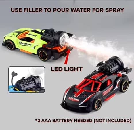 Toffio LED Spray Mist Racing Car Toy for Kids | Turbo Sound, Flashing Lights & Real Mist Exhaust | High-Speed Battery-Operated Drift Car for Boys & Girls (Age 3
