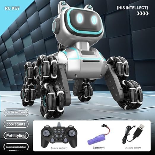 8-Wheel RC Stunt Robot Dog 2.4GHz Remote Control Pet Dog Toy with Drift Wheels,360°
