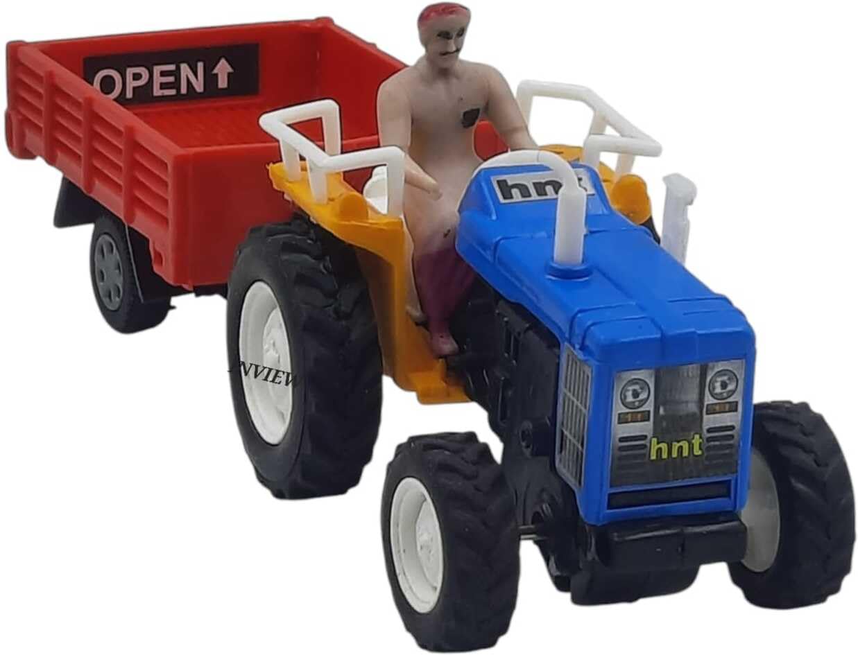 Shree JEE Toys Tractor with Trolly Pull Back Action (MULTICOLOURS) Pack of 1 (Blue, Pack of: 1)