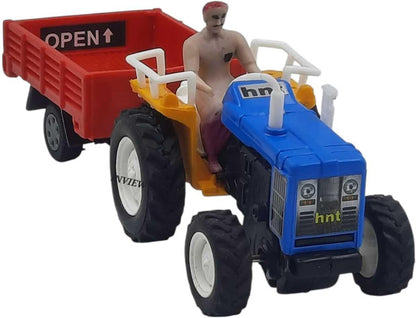Shree JEE Toys Tractor with Trolly Pull Back Action (MULTICOLOURS) Pack of 1 (Blue, Pack of: 1)