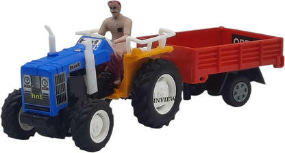 Shree JEE Toys Tractor with Trolly Pull Back Action (MULTICOLOURS) Pack of 1 (Blue, Pack of: 1)