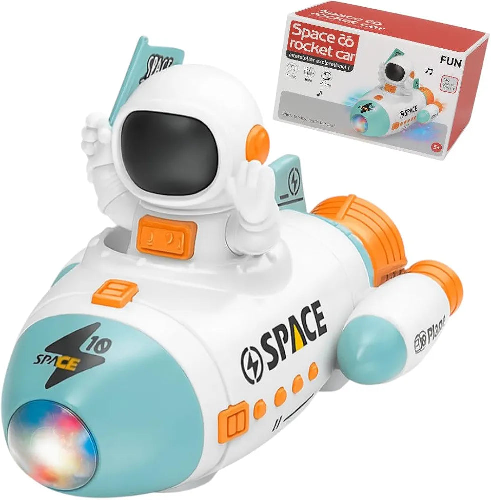 Space Rocket Car Robot with Colorful Lights, Music, All Direction Movement, Space Rocket Car Astronaut Model with Lights Music and Sound for Kids - Multicolor