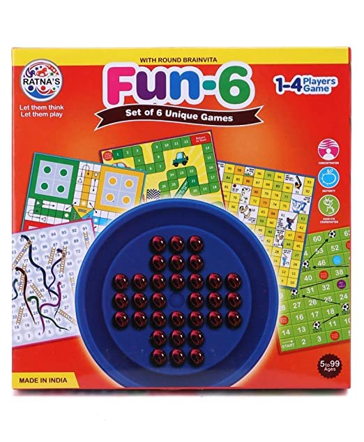 Ratna's Fun Brainvita Sankes & Ladders Ludo Game Multicolor - Set of 6