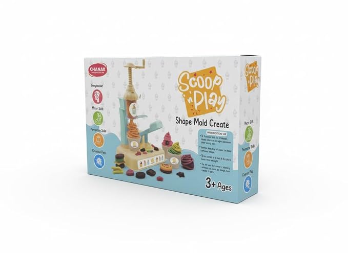 Scoop ‘n Play Ice Cream Maker Set for Kids – 36 Pcs Play Dough Kit with 6 Colors Non-Toxic Modeling Clay, DIY Dessert Station, Creative Kitchen Toys for Boys & Girls Ages 3+ (Gift for Birthdays)