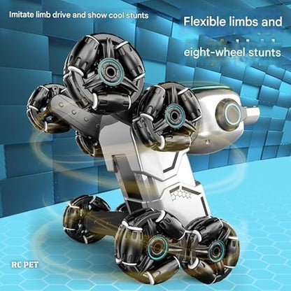 8-Wheel RC Stunt Robot Dog 2.4GHz Remote Control Pet Dog Toy with Drift Wheels,360°