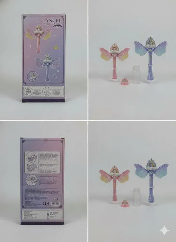 Collage of fairy figurine packaging and product on a white background