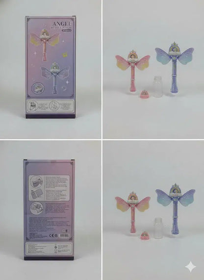 Collage of fairy figurine packaging and product on a white background