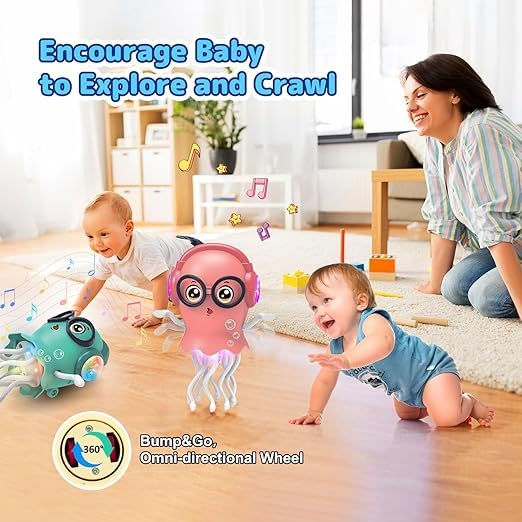 MANVI Octopus Toy for Kids, Wind-up Key Operated Dancing Jellyfish, Interactive Sensory Development for Infants & Kids, Crazy Crawling Toy (ELECTRICK...