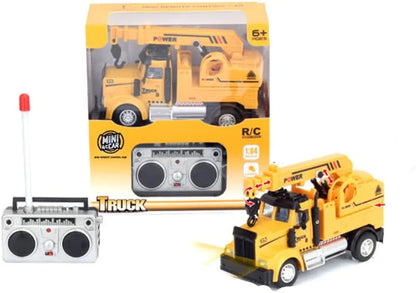 1:64 Mini RC Crane Truck Toy for Kids – Remote Control Engineering Construction Truck with Lifting Arm, Lights & Realistic Design | Mini RC Vehicle Toy for Boys & Kids Gift