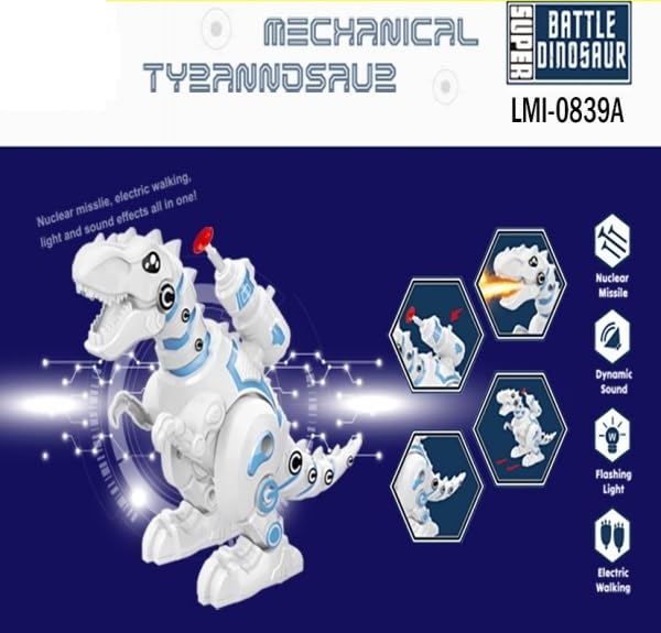 Interactive Walking Dinosaur Toy with Dart Launcher | Mechanical Tyrannosaurus with Roaring Sound, LED Fire Breathing Light, Flashing Effects | Battery Operated Moving Dino Gift