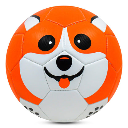 Soccer ball with a dog face design on a white background