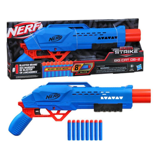 Nerf Alpha Strike Big Cat Db-2 Blaster,Double-Barrel Blasting, Fires 2 Darts in A Row,Includes 8 Official Nerf Elite Darts,Multicolor - T-Rex the toyland Sitamarhi