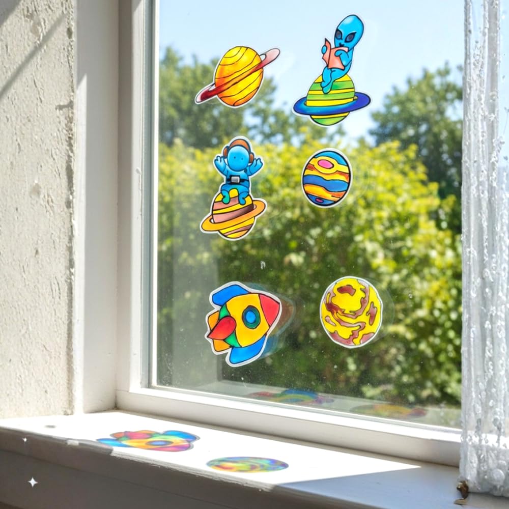 TOYKRAFT Space Suncatchers, Window Art Kit for Kids, Glass Painting Kit for Kids
