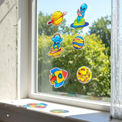 TOYKRAFT Space Suncatchers, Window Art Kit for Kids, Glass Painting Kit for Kids