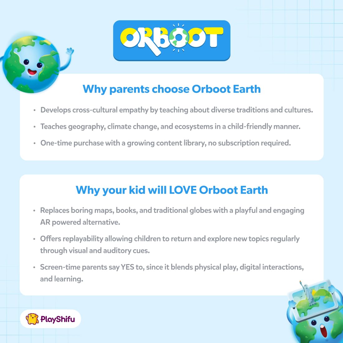Globe for Children – Orboot Earth: Interactive Kids Globe with 1000+ Facts on Animals, Places & Monuments | Tech-Powered Learning Toy & STEM Gift for Kids Ages 4–10