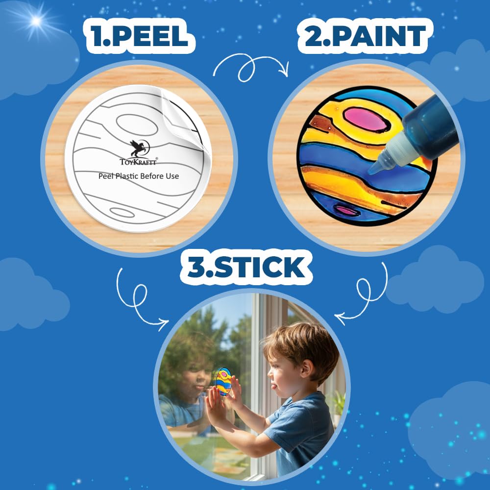TOYKRAFT Space Suncatchers, Window Art Kit for Kids, Glass Painting Kit for Kids